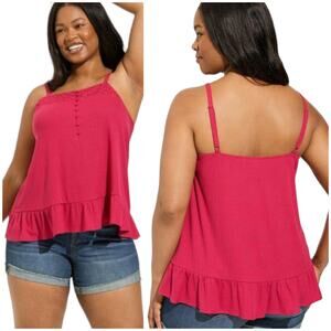 Torrid NWT Texture Knit Woven Eyelet Square Neck Swing Tank Pink Size 2X